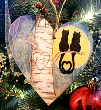 Custom Love Cats Birch Tree Initials Heart Ornament