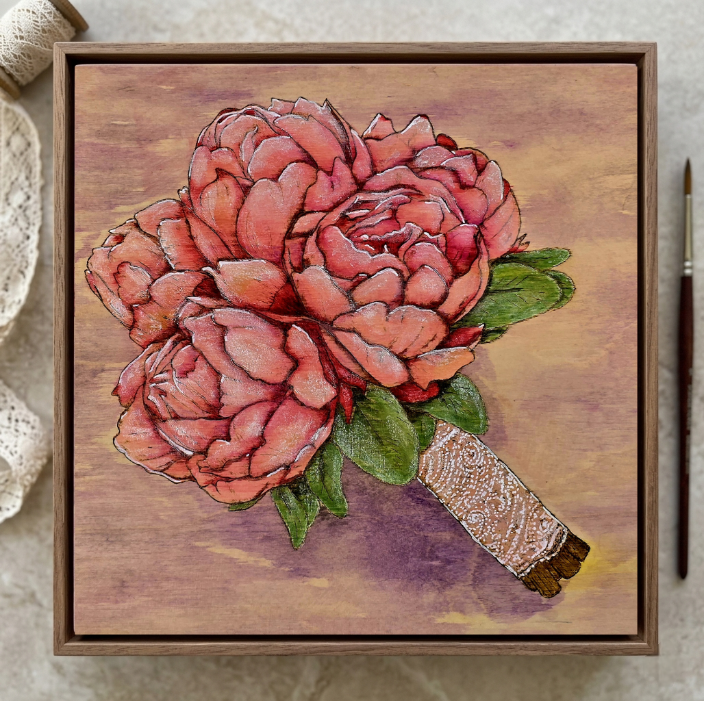 Custom Wedding Bouquet Pyrography (woodburning)