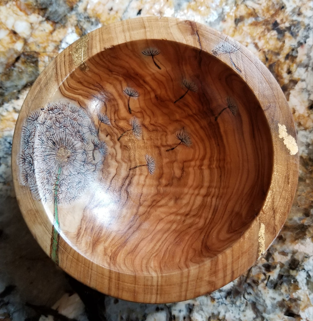 Dandelion Wishes Olive Wood Bowl