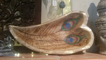 Peacock Feather Heart Shaped Woodburned Bowl