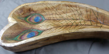 Peacock Feather Heart Shaped Woodburned Bowl